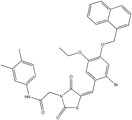 2-{5-[2-bromo-5-ethoxy-4-(1-naphthylmethoxy)benzylidene]-2,4-dioxo-1,3-thiazolidin-3-yl}-N-(3,4-dimethylphenyl)acetamide Struktur