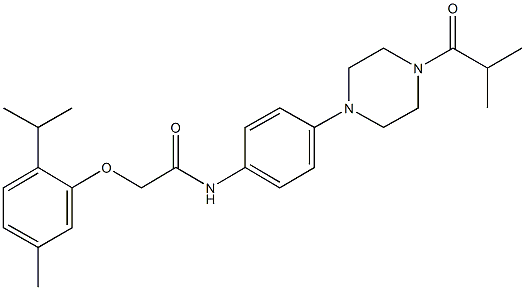 N-[4-(4-isobutyryl-1-piperazinyl)phenyl]-2-(2-isopropyl-5-methylphenoxy)acetamide Struktur