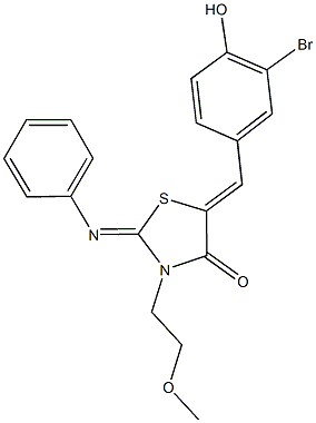 5-(3-bromo-4-hydroxybenzylidene)-3-(2-methoxyethyl)-2-(phenylimino)-1,3-thiazolidin-4-one Struktur