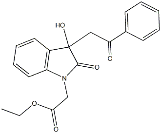 ethyl [3-hydroxy-2-oxo-3-(2-oxo-2-phenylethyl)-2,3-dihydro-1H-indol-1-yl]acetate Struktur