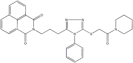 2-[3-(5-{[2-oxo-2-(1-piperidinyl)ethyl]sulfanyl}-4-phenyl-4H-1,2,4-triazol-3-yl)propyl]-1H-benzo[de]isoquinoline-1,3(2H)-dione Struktur