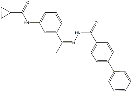 N-{3-[N-([1,1'-biphenyl]-4-ylcarbonyl)ethanehydrazonoyl]phenyl}cyclopropanecarboxamide Struktur