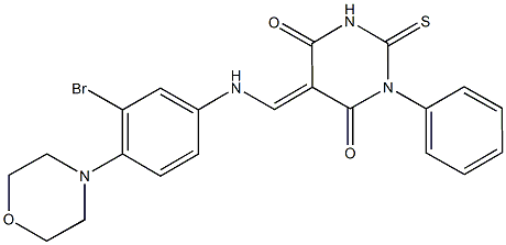 5-{[3-bromo-4-(4-morpholinyl)anilino]methylene}-1-phenyl-2-thioxodihydro-4,6(1H,5H)-pyrimidinedione Struktur