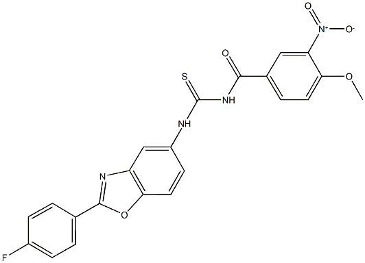 N-[2-(4-fluorophenyl)-1,3-benzoxazol-5-yl]-N'-{3-nitro-4-methoxybenzoyl}thiourea Struktur