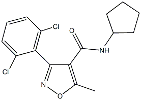 N-cyclopentyl-3-(2,6-dichlorophenyl)-5-methyl-4-isoxazolecarboxamide Struktur