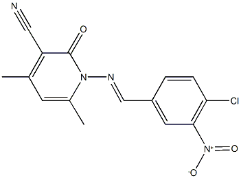 1-({4-chloro-3-nitrobenzylidene}amino)-4,6-dimethyl-2-oxo-1,2-dihydropyridine-3-carbonitrile Struktur