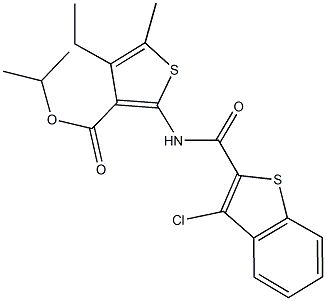 isopropyl 2-{[(3-chloro-1-benzothien-2-yl)carbonyl]amino}-4-ethyl-5-methyl-3-thiophenecarboxylate Struktur