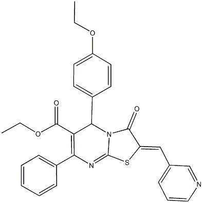 ethyl 5-(4-ethoxyphenyl)-3-oxo-7-phenyl-2-(3-pyridinylmethylene)-2,3-dihydro-5H-[1,3]thiazolo[3,2-a]pyrimidine-6-carboxylate Struktur