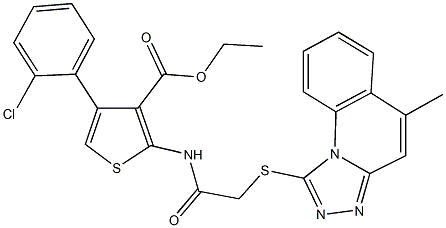 ethyl 4-(2-chlorophenyl)-2-({[(5-methyl[1,2,4]triazolo[4,3-a]quinolin-1-yl)sulfanyl]acetyl}amino)-3-thiophenecarboxylate Struktur