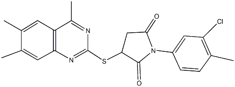 1-(3-chloro-4-methylphenyl)-3-[(4,6,7-trimethyl-2-quinazolinyl)sulfanyl]-2,5-pyrrolidinedione Struktur