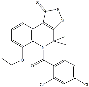 5-(2,4-dichlorobenzoyl)-6-ethoxy-4,4-dimethyl-4,5-dihydro-1H-[1,2]dithiolo[3,4-c]quinoline-1-thione Struktur