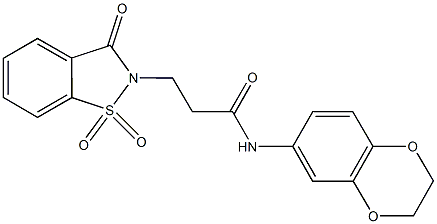 N-(2,3-dihydro-1,4-benzodioxin-6-yl)-3-(1,1-dioxido-3-oxo-1,2-benzisothiazol-2(3H)-yl)propanamide Struktur