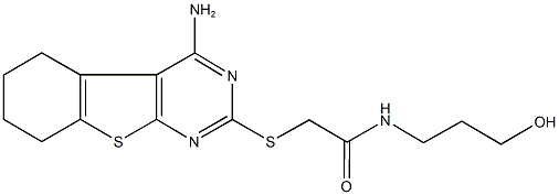 2-[(4-amino-5,6,7,8-tetrahydro[1]benzothieno[2,3-d]pyrimidin-2-yl)sulfanyl]-N-(3-hydroxypropyl)acetamide Struktur