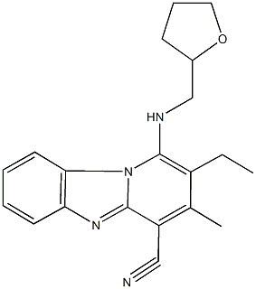 2-ethyl-3-methyl-1-[(tetrahydro-2-furanylmethyl)amino]pyrido[1,2-a]benzimidazole-4-carbonitrile Struktur