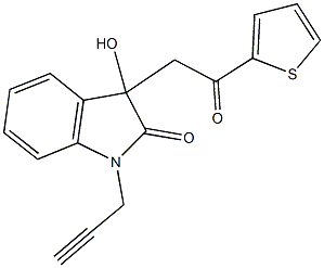 3-hydroxy-3-[2-oxo-2-(2-thienyl)ethyl]-1-(2-propynyl)-1,3-dihydro-2H-indol-2-one Struktur