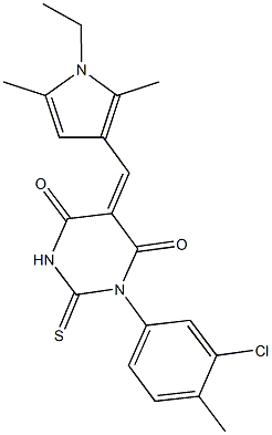 1-(3-chloro-4-methylphenyl)-5-[(1-ethyl-2,5-dimethyl-1H-pyrrol-3-yl)methylene]-2-thioxodihydro-4,6(1H,5H)-pyrimidinedione Struktur