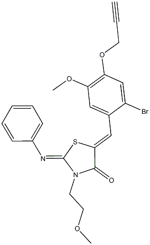 5-[2-bromo-5-methoxy-4-(2-propynyloxy)benzylidene]-3-(2-methoxyethyl)-2-(phenylimino)-1,3-thiazolidin-4-one Struktur