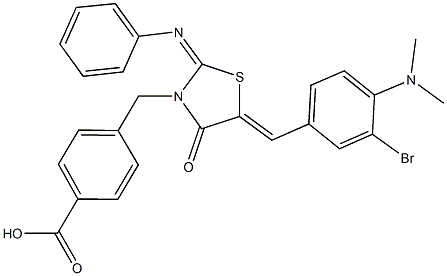 4-{[5-[3-bromo-4-(dimethylamino)benzylidene]-4-oxo-2-(phenylimino)-1,3-thiazolidin-3-yl]methyl}benzoic acid Struktur