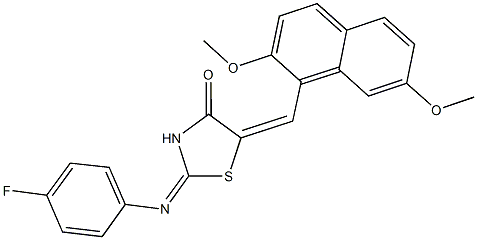 5-[(2,7-dimethoxy-1-naphthyl)methylene]-2-[(4-fluorophenyl)imino]-1,3-thiazolidin-4-one Struktur