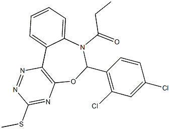 6-(2,4-dichlorophenyl)-3-(methylsulfanyl)-7-propionyl-6,7-dihydro[1,2,4]triazino[5,6-d][3,1]benzoxazepine Struktur