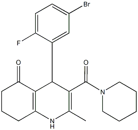 4-(5-bromo-2-fluorophenyl)-2-methyl-3-(1-piperidinylcarbonyl)-4,6,7,8-tetrahydro-5(1H)-quinolinone Struktur