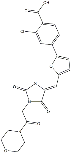 2-chloro-4-[5-({3-[2-(4-morpholinyl)-2-oxoethyl]-2,4-dioxo-1,3-thiazolidin-5-ylidene}methyl)-2-furyl]benzoic acid Struktur