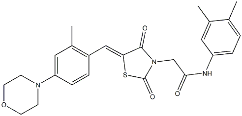 N-(3,4-dimethylphenyl)-2-{5-[2-methyl-4-(4-morpholinyl)benzylidene]-2,4-dioxo-1,3-thiazolidin-3-yl}acetamide Struktur