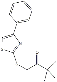 3,3-dimethyl-1-[(4-phenyl-1,3-thiazol-2-yl)sulfanyl]-2-butanone Struktur