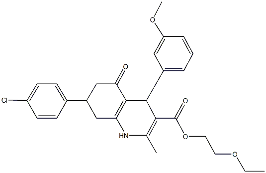 2-ethoxyethyl 7-(4-chlorophenyl)-4-(3-methoxyphenyl)-2-methyl-5-oxo-1,4,5,6,7,8-hexahydro-3-quinolinecarboxylate Struktur