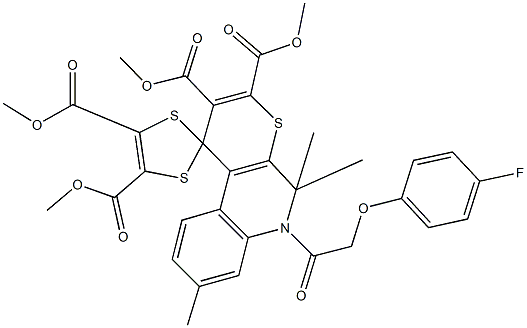 tetramethyl 6'-[(4-fluorophenoxy)acetyl]-5',5',8'-trimethyl-5',6'-dihydrospiro[1,3-dithiole-2,1'-(1'H)-thiopyrano[2,3-c]quinoline]-2',3',4,5-tetracarboxylate Struktur