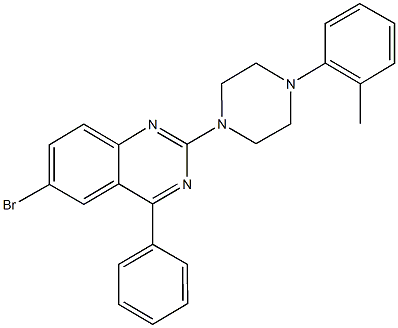 6-bromo-2-[4-(2-methylphenyl)-1-piperazinyl]-4-phenylquinazoline Struktur