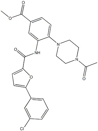 methyl 4-(4-acetyl-1-piperazinyl)-3-{[5-(3-chlorophenyl)-2-furoyl]amino}benzoate Struktur