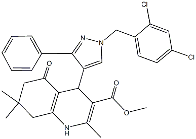 methyl 4-[1-(2,4-dichlorobenzyl)-3-phenyl-1H-pyrazol-4-yl]-2,7,7-trimethyl-5-oxo-1,4,5,6,7,8-hexahydro-3-quinolinecarboxylate Struktur