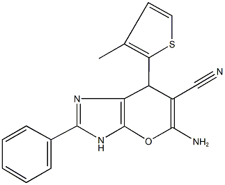 5-amino-7-(3-methyl-2-thienyl)-2-phenyl-3,7-dihydropyrano[2,3-d]imidazole-6-carbonitrile Struktur