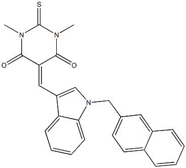 1,3-dimethyl-5-{[1-(2-naphthylmethyl)-1H-indol-3-yl]methylene}-2-thioxodihydro-4,6(1H,5H)-pyrimidinedione Struktur