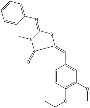 5-(4-ethoxy-3-methoxybenzylidene)-3-methyl-2-(phenylimino)-1,3-thiazolidin-4-one Struktur