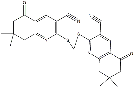 2-({[(3-cyano-7,7-dimethyl-5-oxo-5,6,7,8-tetrahydroquinolin-2-yl)sulfanyl]methyl}sulfanyl)-7,7-dimethyl-5-oxo-5,6,7,8-tetrahydroquinoline-3-carbonitrile Struktur