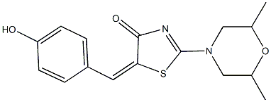 2-(2,6-dimethyl-4-morpholinyl)-5-(4-hydroxybenzylidene)-1,3-thiazol-4(5H)-one Struktur