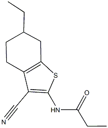 N-(3-cyano-6-ethyl-4,5,6,7-tetrahydro-1-benzothien-2-yl)propanamide Struktur