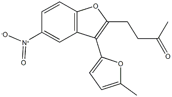 4-[5-nitro-3-(5-methyl-2-furyl)-1-benzofuran-2-yl]-2-butanone Struktur