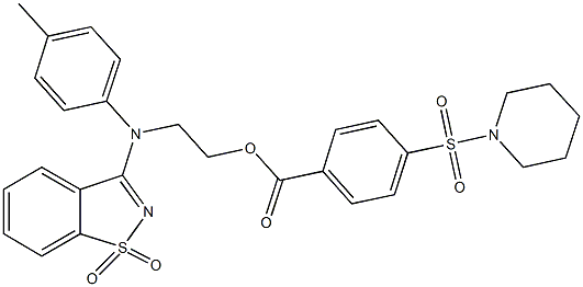 2-[(1,1-dioxido-1,2-benzisothiazol-3-yl)-4-methylanilino]ethyl 4-(1-piperidinylsulfonyl)benzoate Struktur