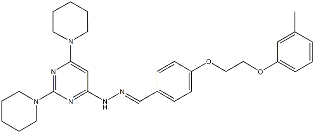 4-[2-(3-methylphenoxy)ethoxy]benzaldehyde [2,6-di(1-piperidinyl)-4-pyrimidinyl]hydrazone Struktur