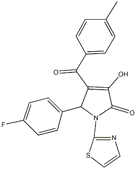 5-(4-fluorophenyl)-3-hydroxy-4-(4-methylbenzoyl)-1-(1,3-thiazol-2-yl)-1,5-dihydro-2H-pyrrol-2-one Struktur