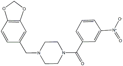 1-(1,3-benzodioxol-5-ylmethyl)-4-{3-nitrobenzoyl}piperazine Struktur