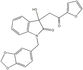 1-(1,3-benzodioxol-5-ylmethyl)-3-[2-(2-furyl)-2-oxoethyl]-3-hydroxy-1,3-dihydro-2H-indol-2-one Struktur