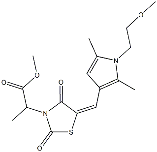 methyl 2-(5-{[1-(2-methoxyethyl)-2,5-dimethyl-1H-pyrrol-3-yl]methylene}-2,4-dioxo-1,3-thiazolidin-3-yl)propanoate Struktur