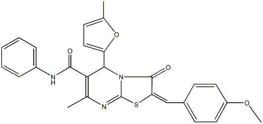 2-(4-methoxybenzylidene)-7-methyl-5-(5-methyl-2-furyl)-3-oxo-N-phenyl-2,3-dihydro-5H-[1,3]thiazolo[3,2-a]pyrimidine-6-carboxamide Struktur