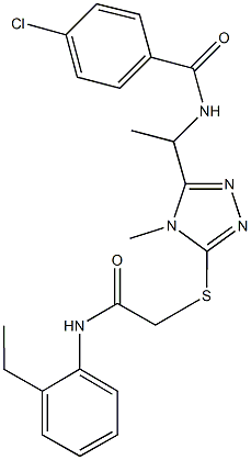 4-chloro-N-[1-(5-{[2-(2-ethylanilino)-2-oxoethyl]sulfanyl}-4-methyl-4H-1,2,4-triazol-3-yl)ethyl]benzamide Struktur