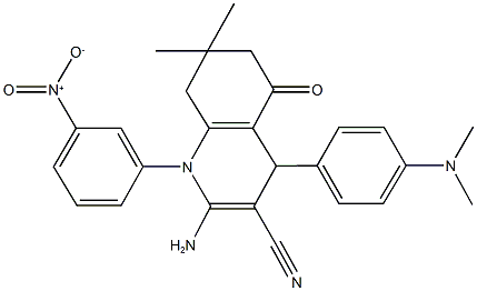 2-amino-4-[4-(dimethylamino)phenyl]-1-{3-nitrophenyl}-7,7-dimethyl-5-oxo-1,4,5,6,7,8-hexahydroquinoline-3-carbonitrile Struktur