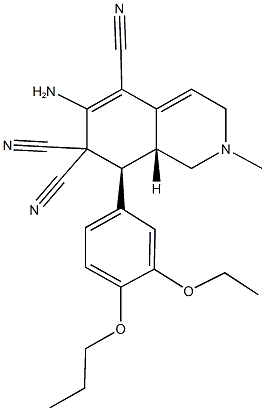 6-amino-8-(3-ethoxy-4-propoxyphenyl)-2-methyl-2,3,8,8a-tetrahydro-5,7,7(1H)-isoquinolinetricarbonitrile Struktur